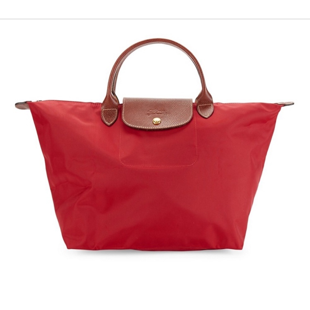 NWOT Longchamp Medium Le Pliage top handle bag red